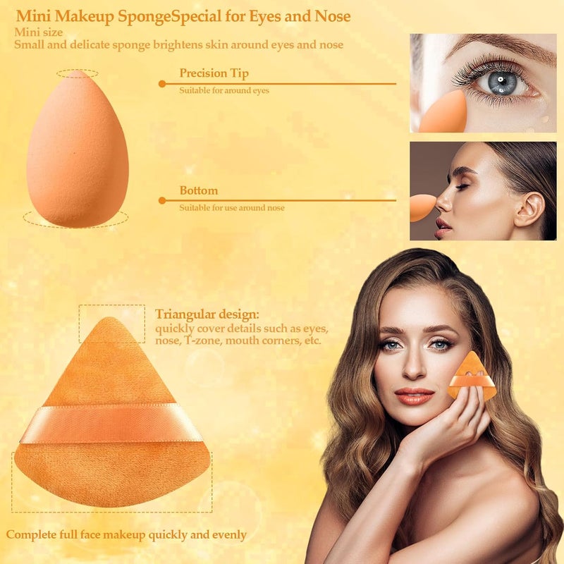 AuraRay 14 Pcs Makeup Sponge Set,Beauty Sponges Blender with 4 Pcs Powder Puff and 4 Pcs Mini Make up Sponges Birthday Gift,Mother's Day Gift for Women Liquid,Foundation,Powder,Concealer,Cream(Orange) - Image 4